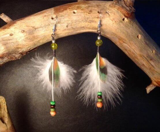 Boucles d'oreille plumes naturelles exotiques