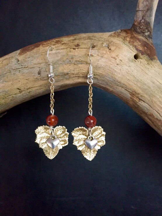 Boucles d'oreille agates rouges "Feuilles"
