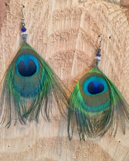 boucles d'oreille plumes de paon