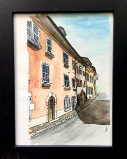 aquarelle rue du Château GEX