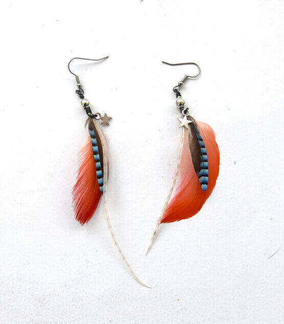 Boucles d'oreille colorées en plumes naturelles