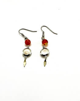 Boucles d'oreille véritable Œil de Sainte Lucie Corse et perles d'agates, porte-bonheur