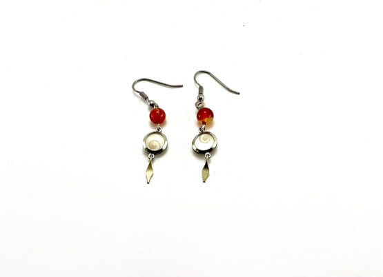 Boucles d'oreille véritable Œil de Sainte Lucie Corse et perles d'agates, porte-bonheur