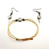Boucles d'oreille véritable Œil de Sainte Lucie Corse et perles d'hématites, porte-bonheur avec petit bracelet assorti