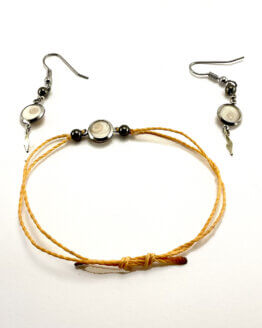 Boucles d'oreille véritable Œil de Sainte Lucie Corse et perles d'hématites, porte-bonheur avec petit bracelet assorti