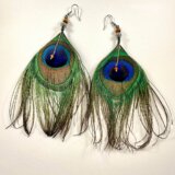 Boucles d'oreille "Plumes de paon" et perle "Oeil de tigre"