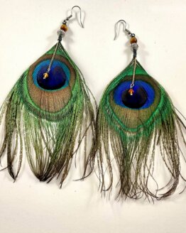 Boucles d'oreille "Plumes de paon" et perle "Oeil de tigre"