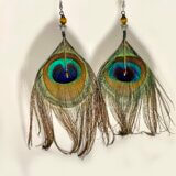 Boucles d'oreille "Plumes de paon" et perle "Oeil de tigre" – Image 2